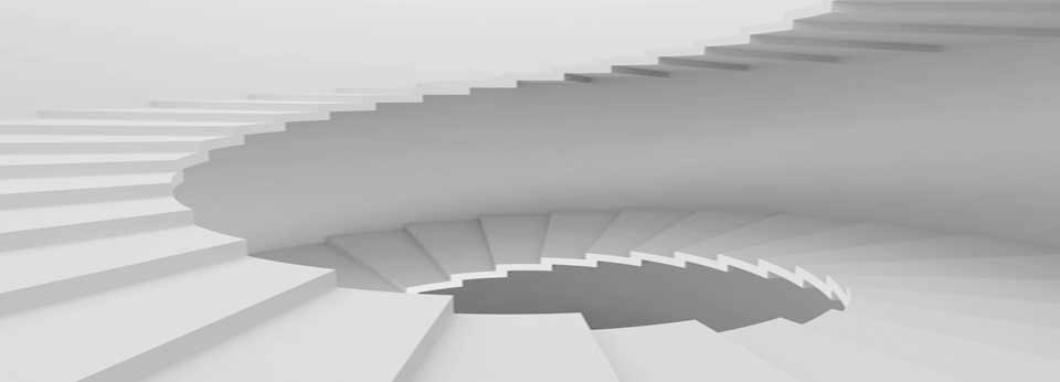 white spiral stair header